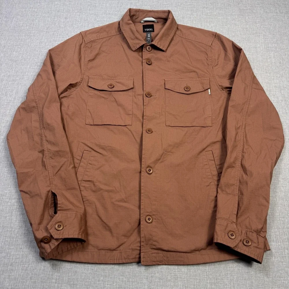 Vuori Ripstop Button Jacket Mens L Brown Cotton Spandex Two Pocket Long Sleeve